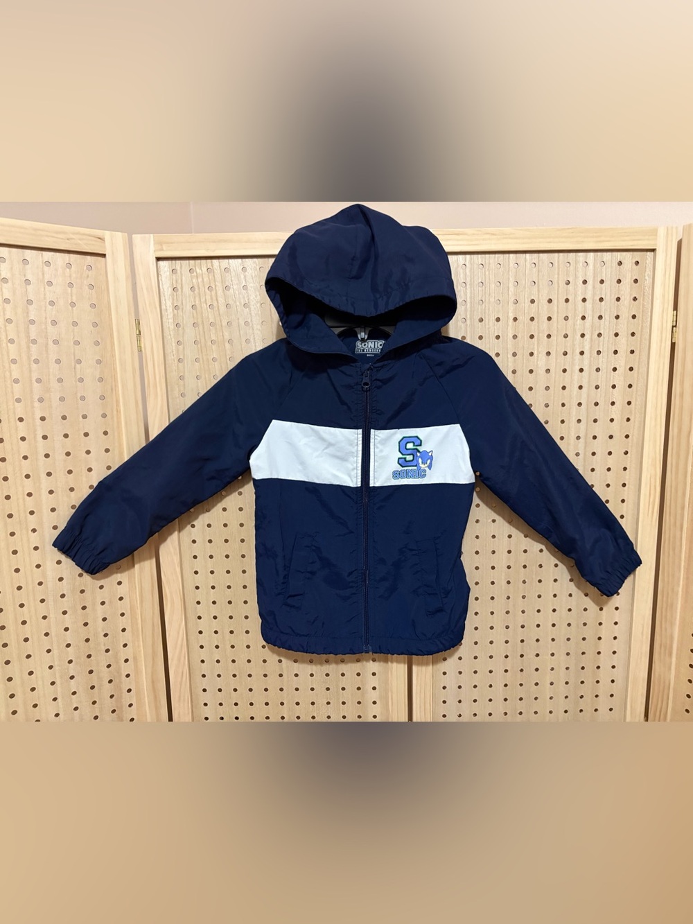 Sonic the Hedgehog Navy & White Hooded Windbreaker Jacket - Kids Size 6